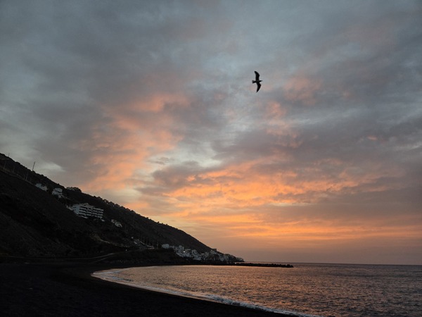 Vista del amanecer sobre el océano en Playa de La Nea, Tenerife Amanecer en la costa de Tenerife desde la Playa de La Nea